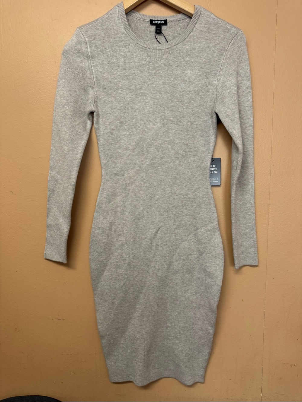 Express Sweater Knit Bodycon Midi Dress XXS Light Heather Gray NWT